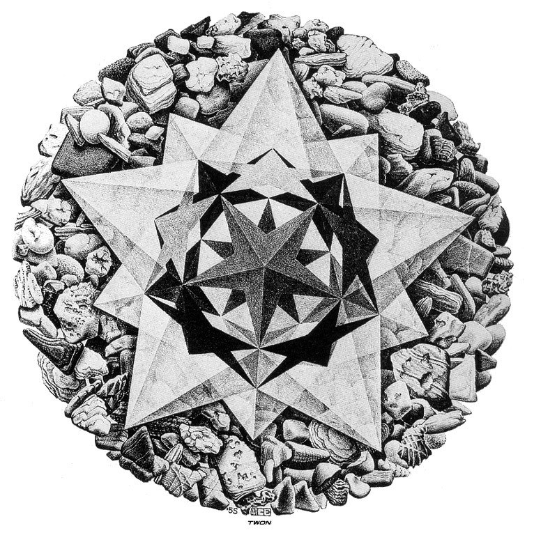 Geometric star mandala with stones