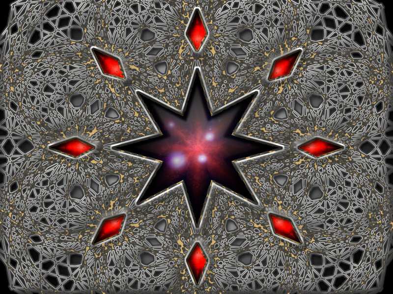 geometric star pattern with red gems