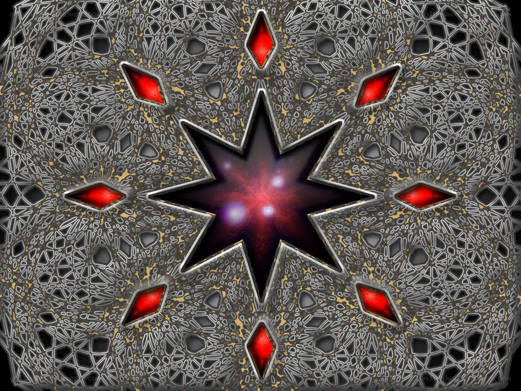 geometric star pattern with red gems