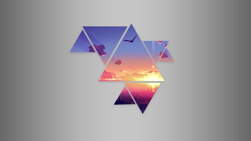Geometric Sunset Collage — Purple