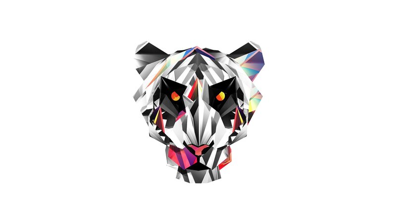 Geometric Tiger Head — White, Abstract, Digital Art