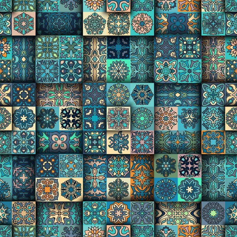 Geometric Tile Pattern — Blue, Ornate