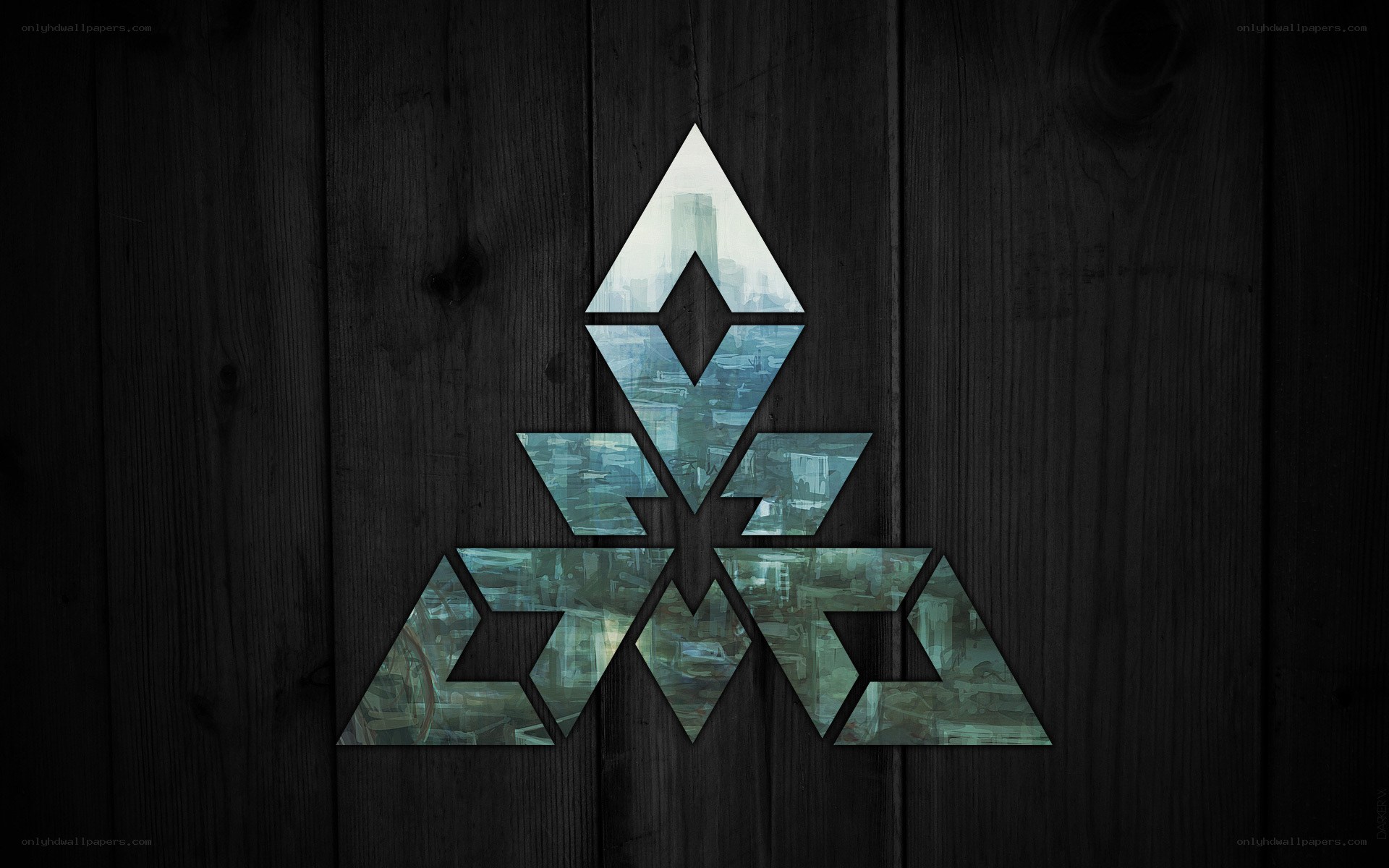 geometric triangle logo on wood