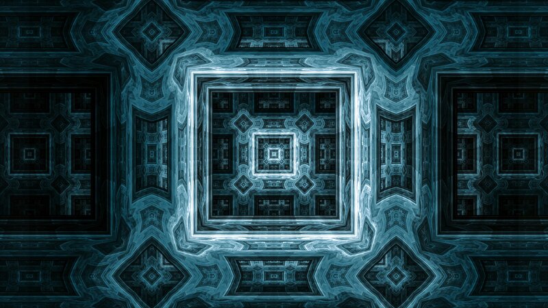 Geometric Tunnel Pattern — Blue, Hypnotic, Digital Art