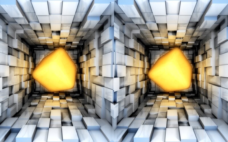 Geometric tunnel with glowing cubes