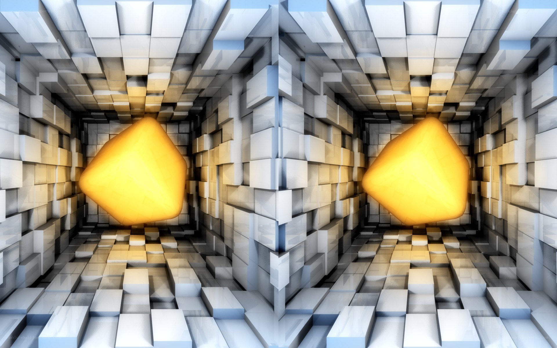 Geometric tunnel with glowing cubes