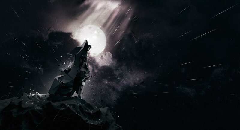 Geometric Wolf Howling — Black, Dramatic