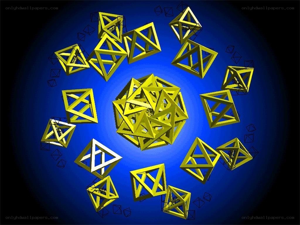 Geometric yellow shapes on blue