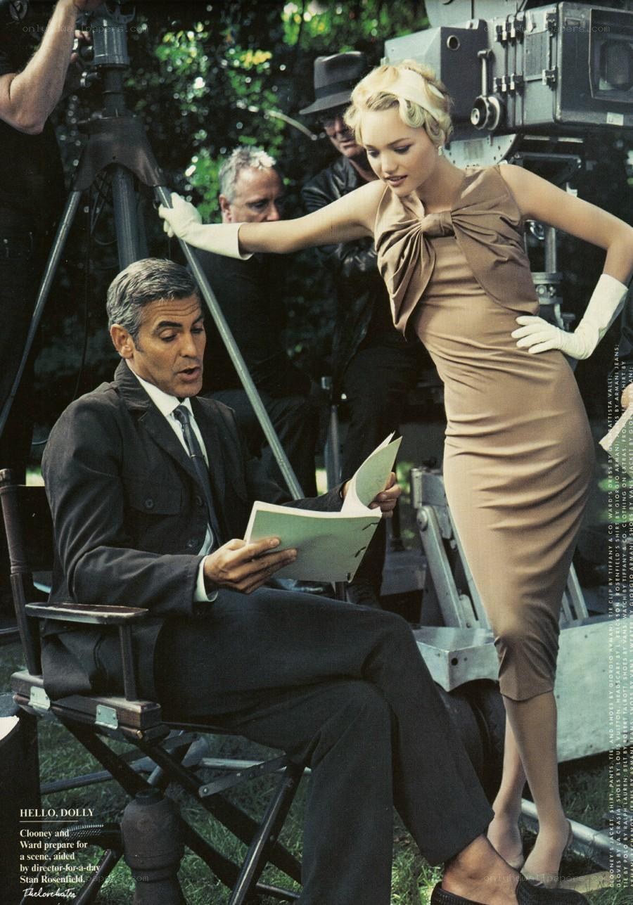 George Clooney and a model on set