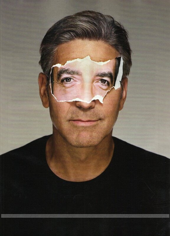 George Clooney portrait with torn paper effect