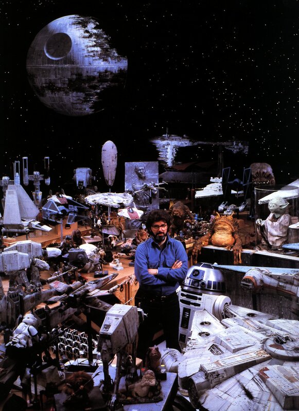 George Lucas with Star Wars models