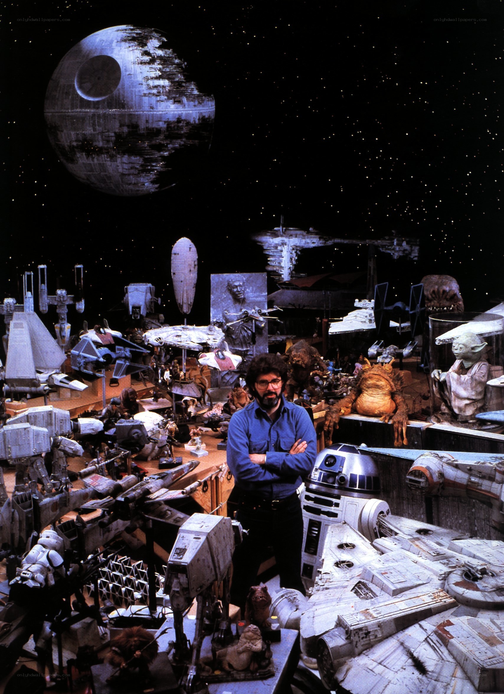 George Lucas with Star Wars models