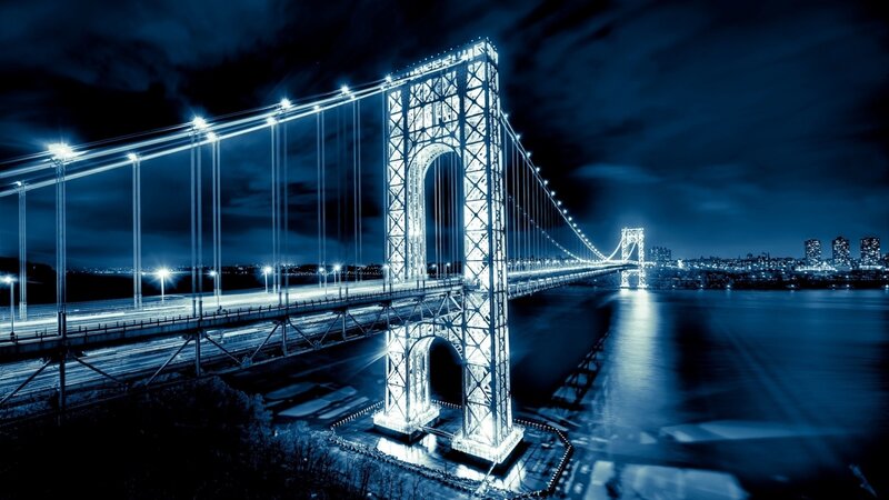 George Washington Bridge — Blue, Dramatic, Night, Photograph