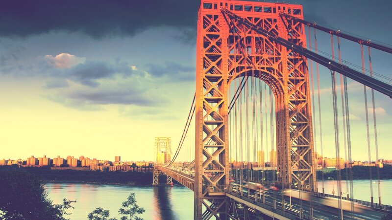 George Washington Bridge — Orange, Dramatic, Sunset, Photograph, City Skyline