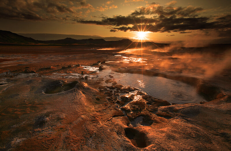 Geothermal Area at Sunset — Orange