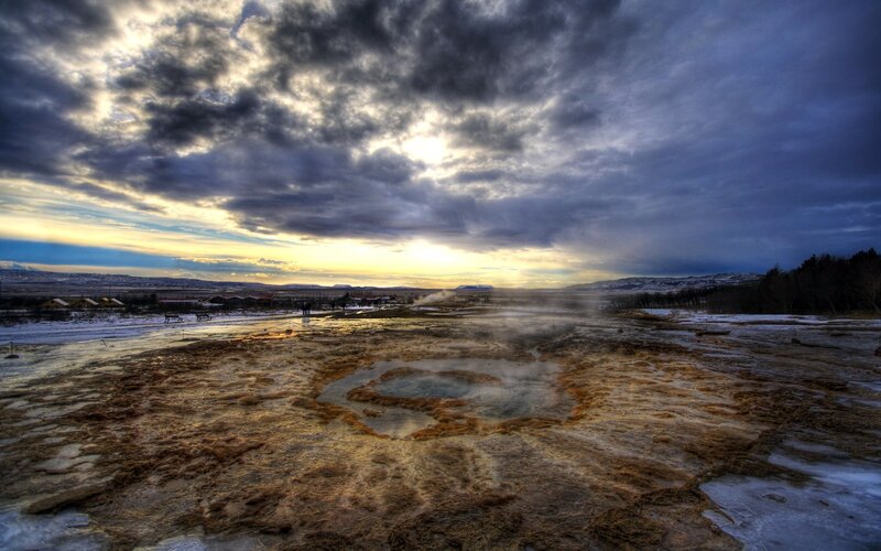 Geothermal Area with Geyser — Gray