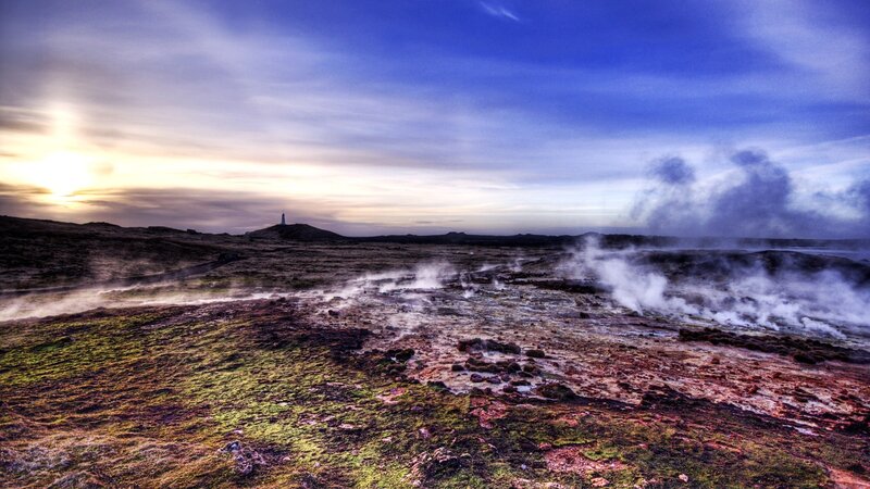 Geothermal Area with Steam — Blue