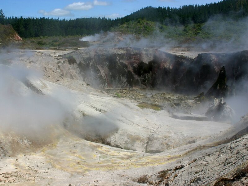geothermal area with steam vents
