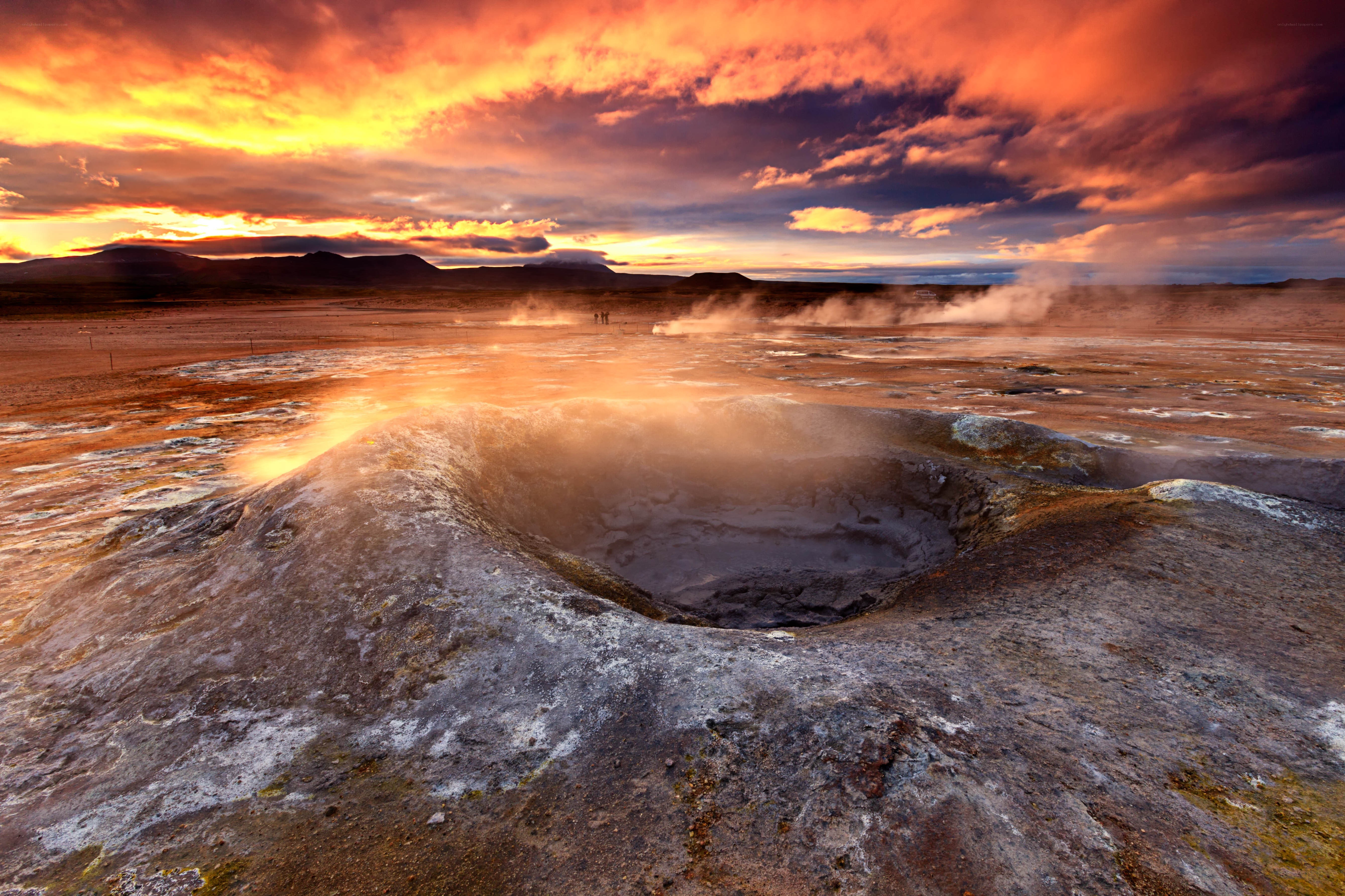 Geothermal field at sunset