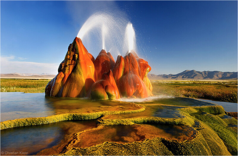 Geothermal geyser in a desert