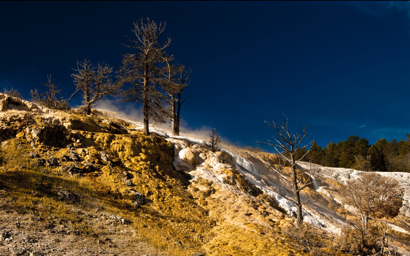 Geothermal hill with steam