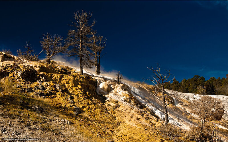 Geothermal hill with steam