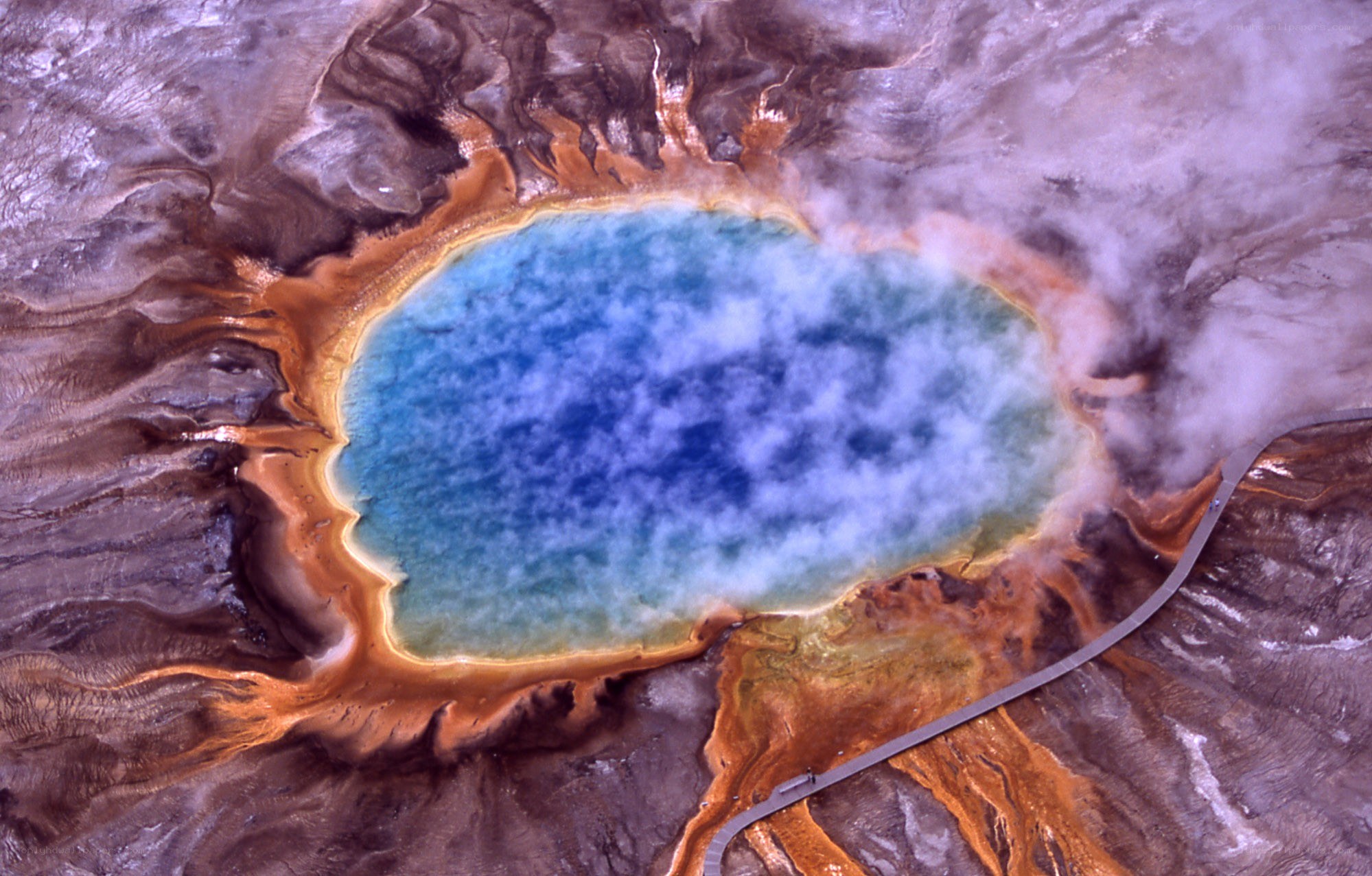 Geothermal hot spring from above