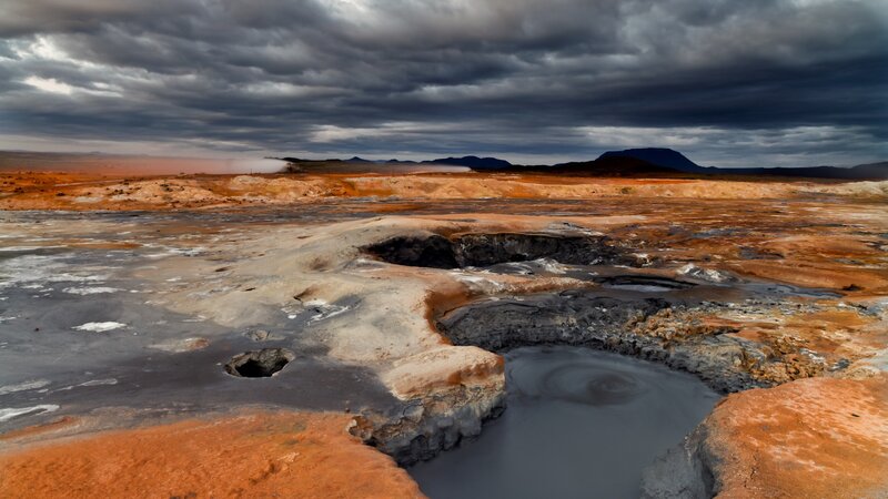 Geothermal landscape with mud pots