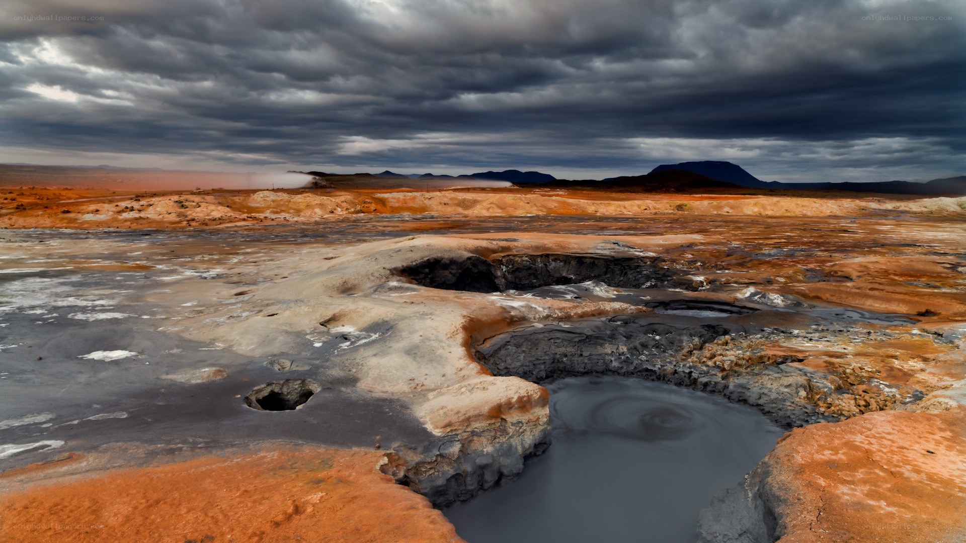 Geothermal landscape with mud pots