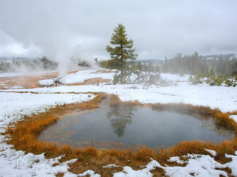 Geothermal Pool in Snow — White
