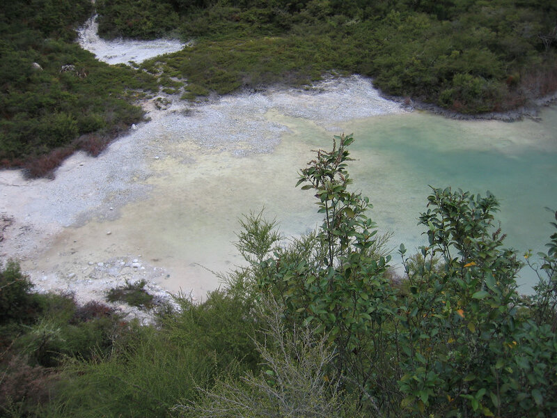 geothermal pool with mineral deposits