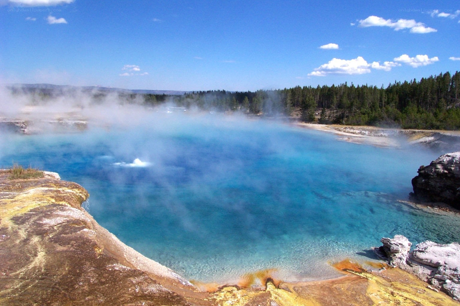 geothermal pool with steam