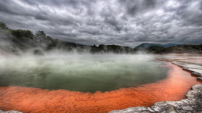 Geothermal Pool with Steam — Gray