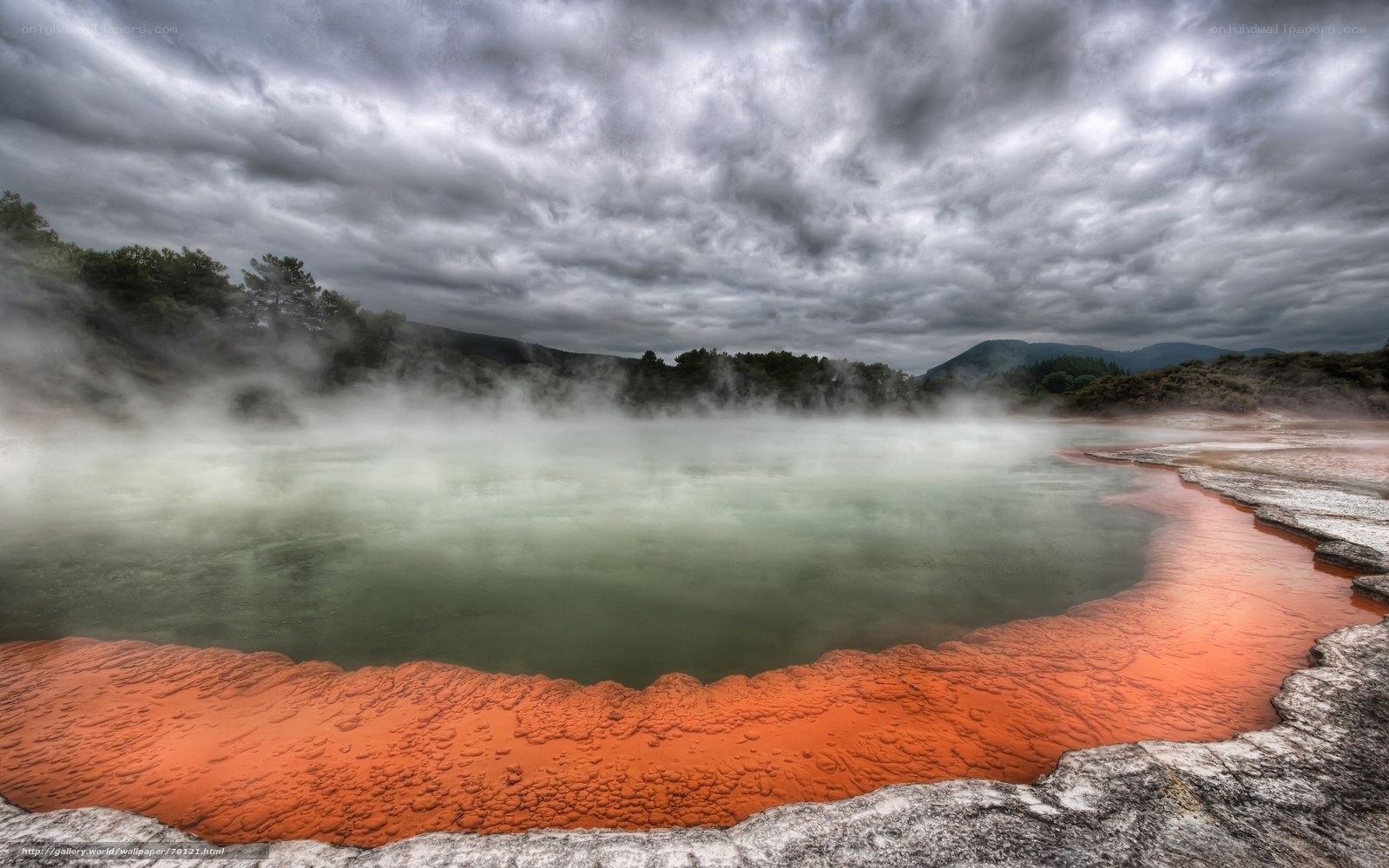 geothermal pool with steam