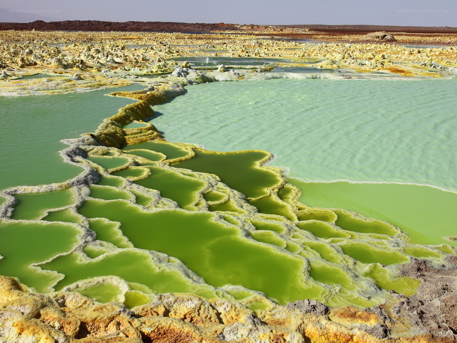 Geothermal pools and sulfur formations