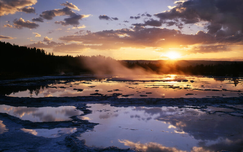 Geothermal Pools at Sunset — Orange, Serene