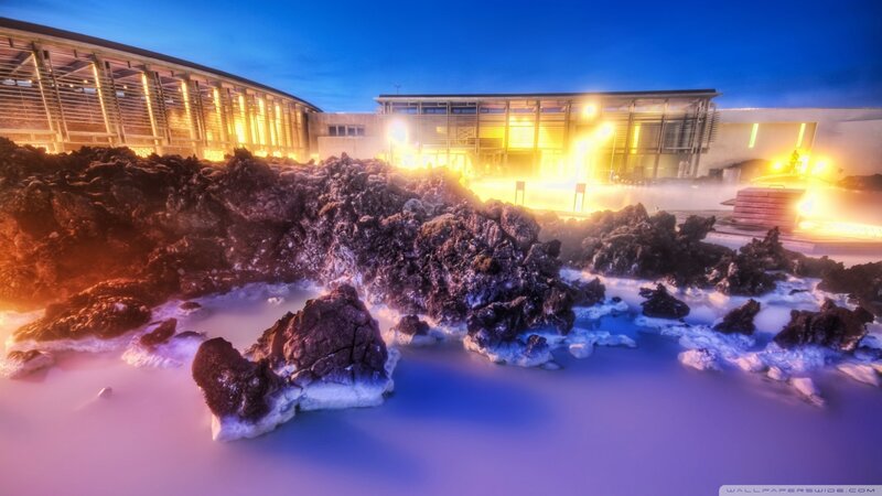 Geothermal Spa at Dusk — Blue