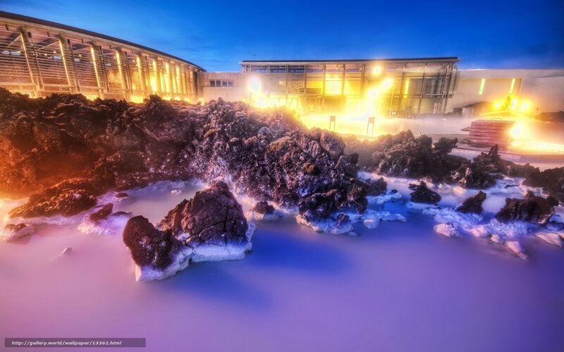 geothermal spa at dusk
