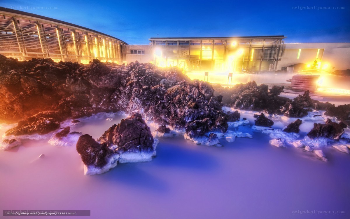 geothermal spa at dusk
