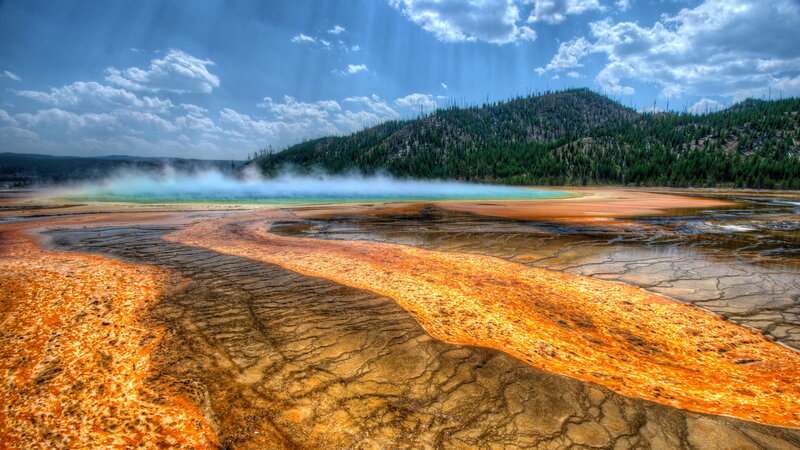 Geothermal Spring — Blue, Dramatic, Afternoon, Photograph, Steam, Forest, Mountain