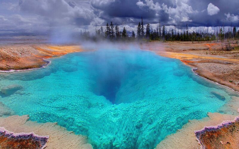 Geothermal Spring — Blue, Dramatic, Afternoon, Photograph, Steam, Forest