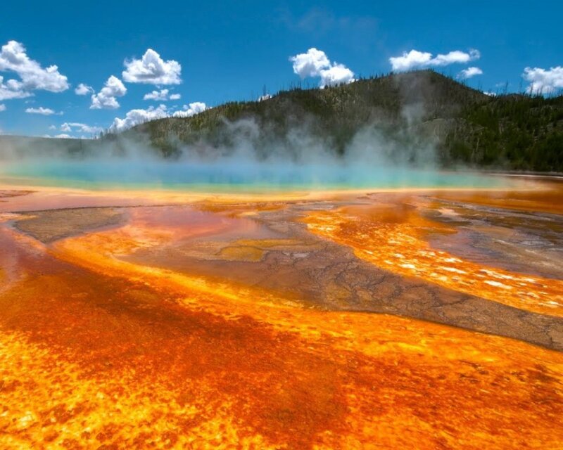 Geothermal Spring — Orange, Dramatic, Afternoon, Photograph, Mountain, Steam