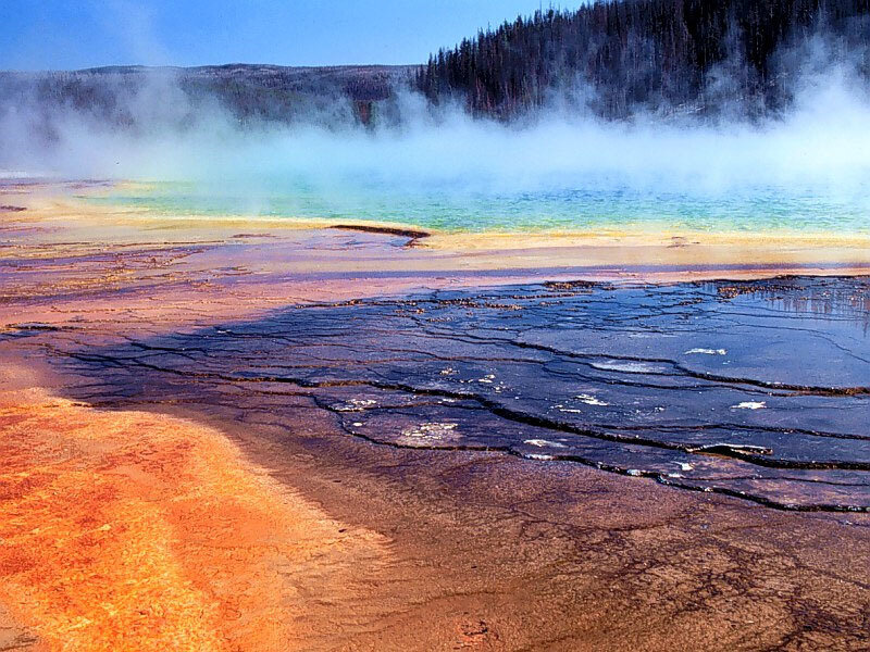 geothermal spring with steam