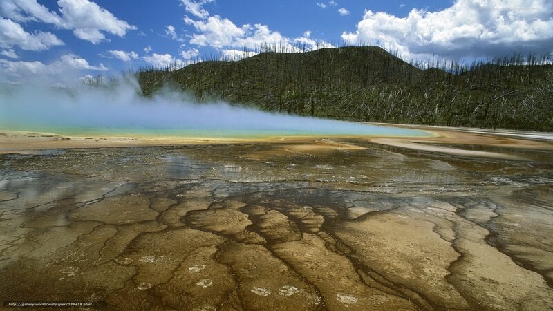 geothermal spring with steam