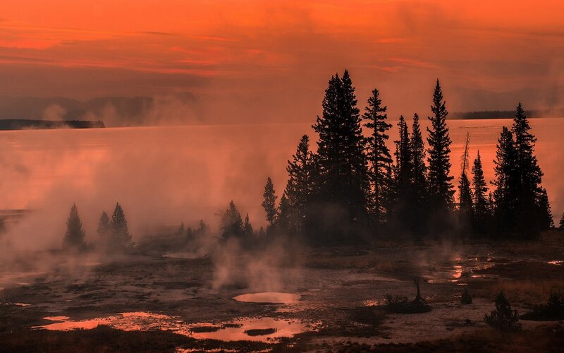Geothermal Steam over Lake