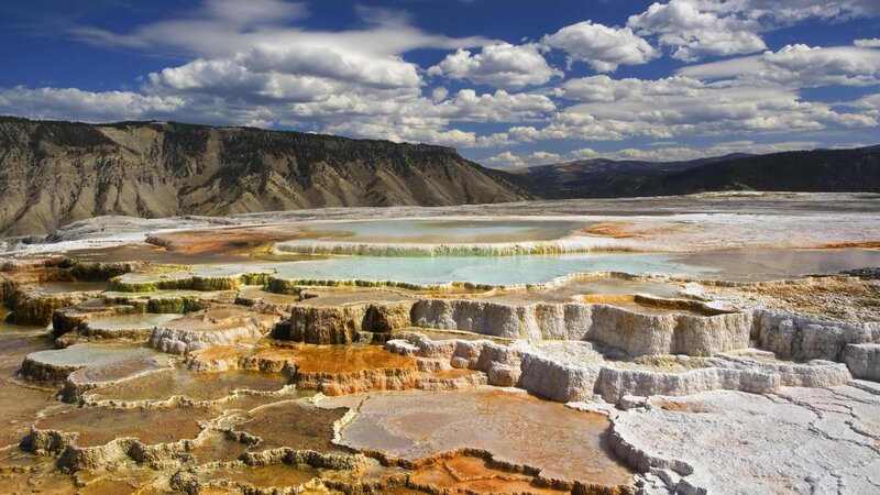 geothermal terraces and hot springs