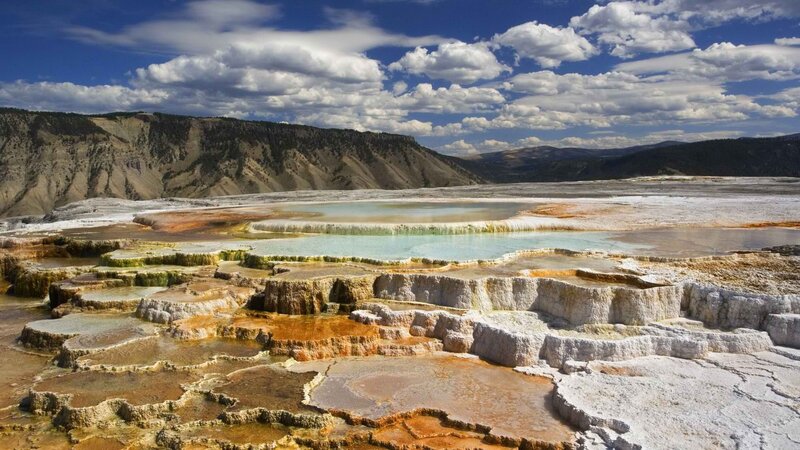 geothermal terraces and hot springs