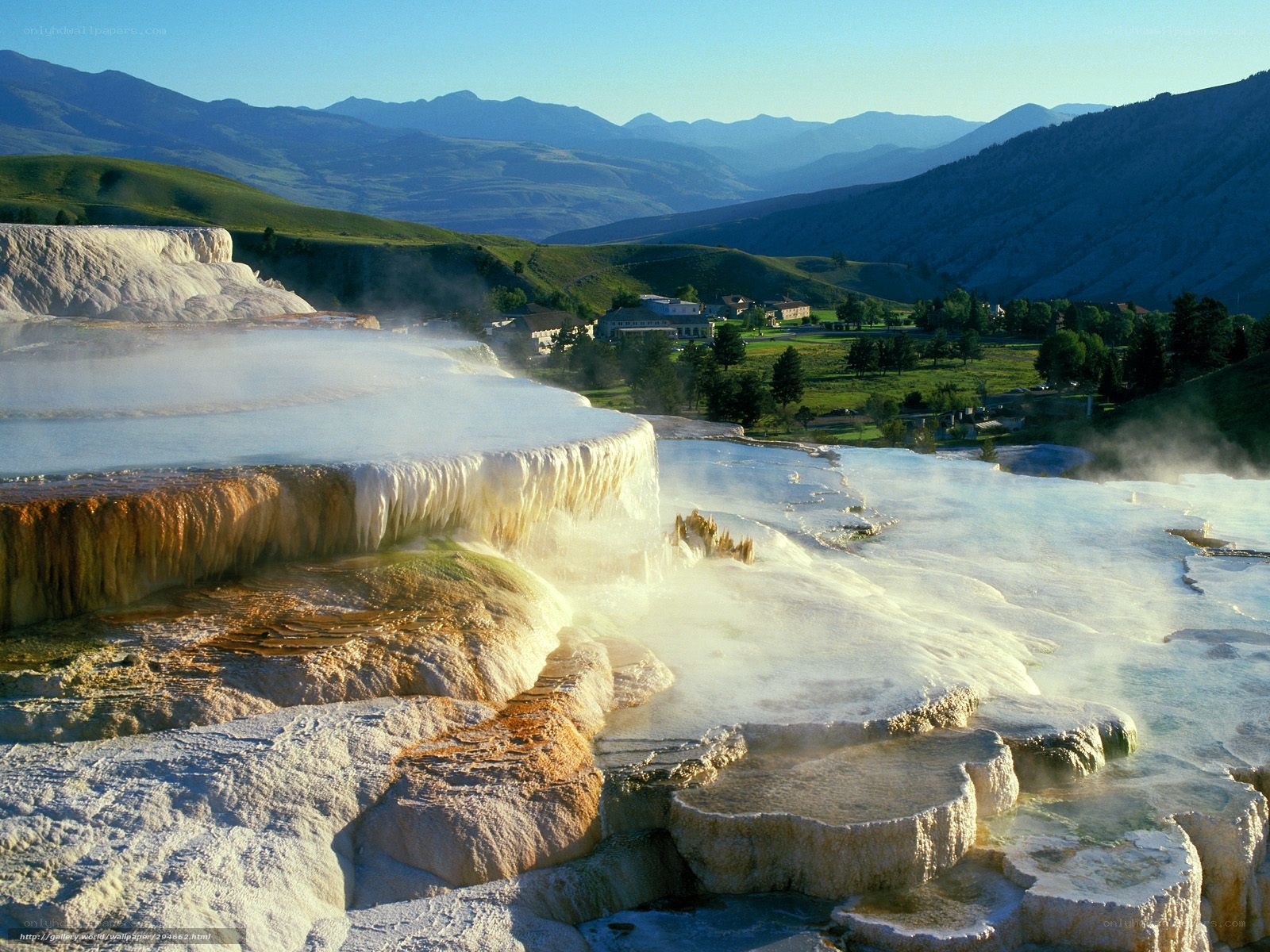 geothermal terraces and mountains