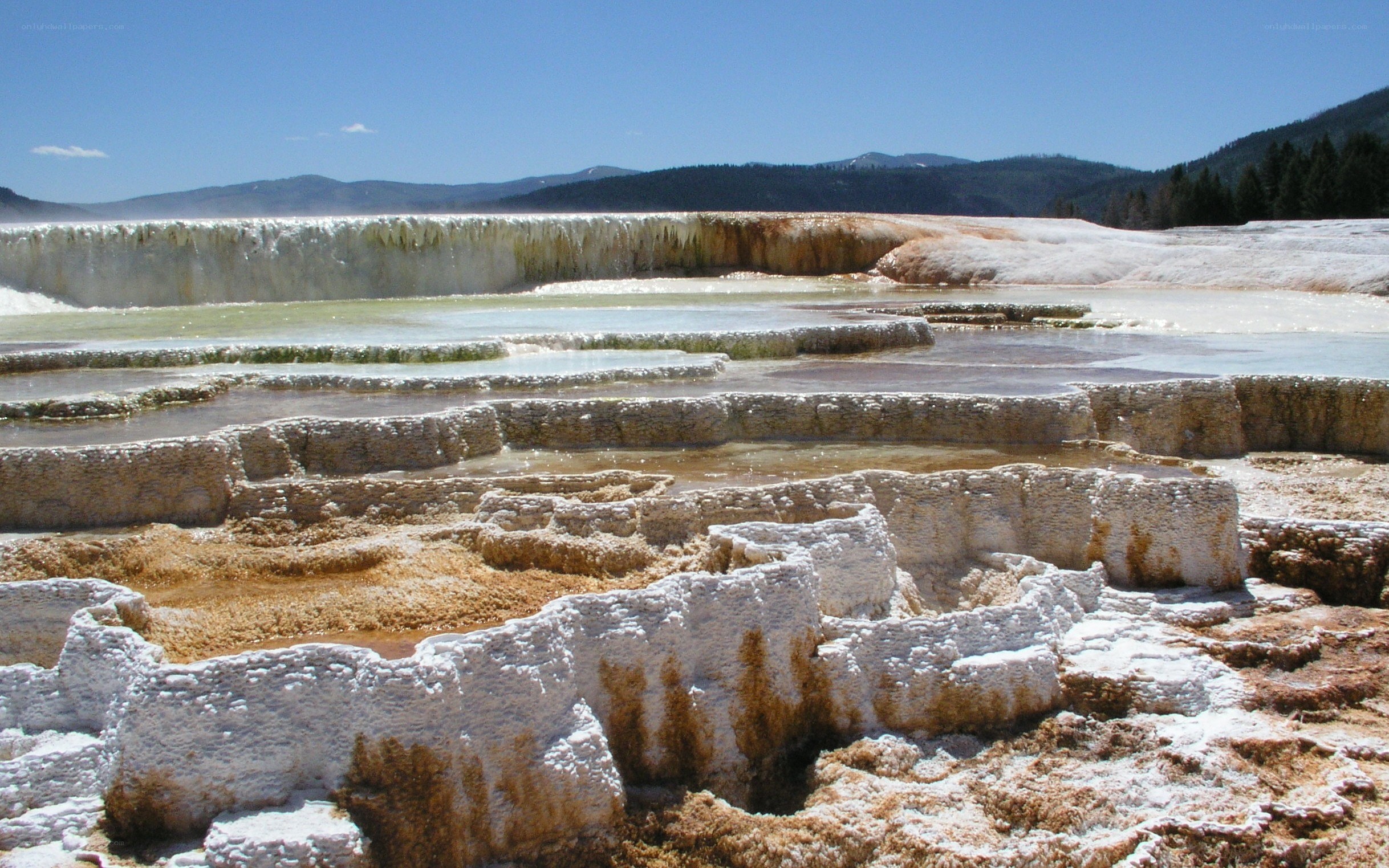 geothermal terraces at yellowstone