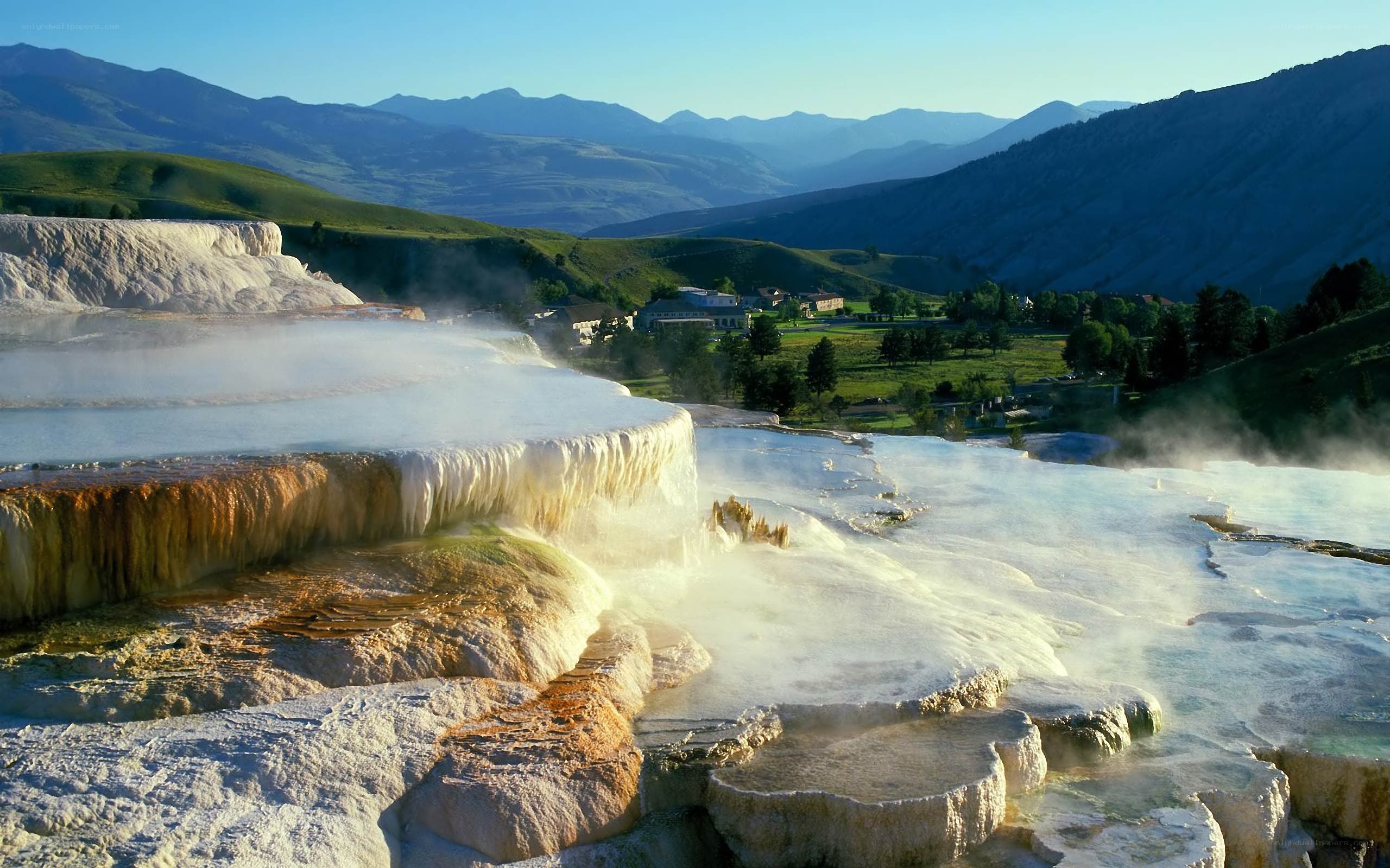 geothermal terraces in a valley